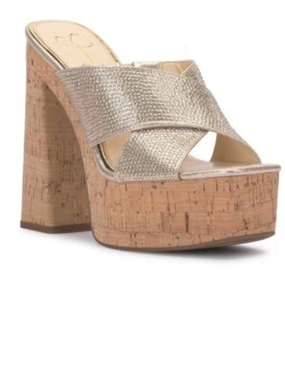 Jessica Simpson Metallic Gold Glitter Crisscross Mules